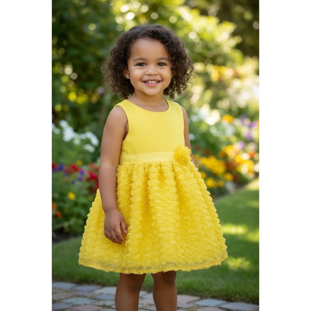 Sunshine Yellow Floral Girls 2T Party Dress Special Occasion Toddler Dress